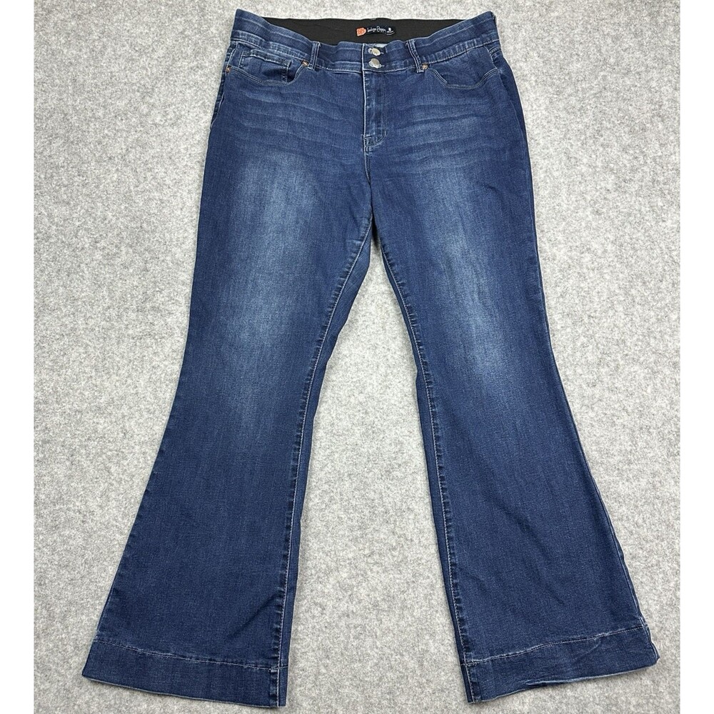 Indigo Poppy Flare Leg Jeans Womens 16W Dark Wash High Rise Tummy Control Denim*